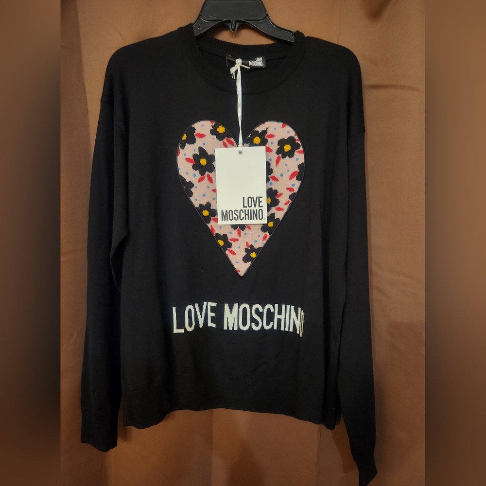 New heart sweater sz 48 LOVE MOSCHINO Intarsia-knit wool-blend sweater